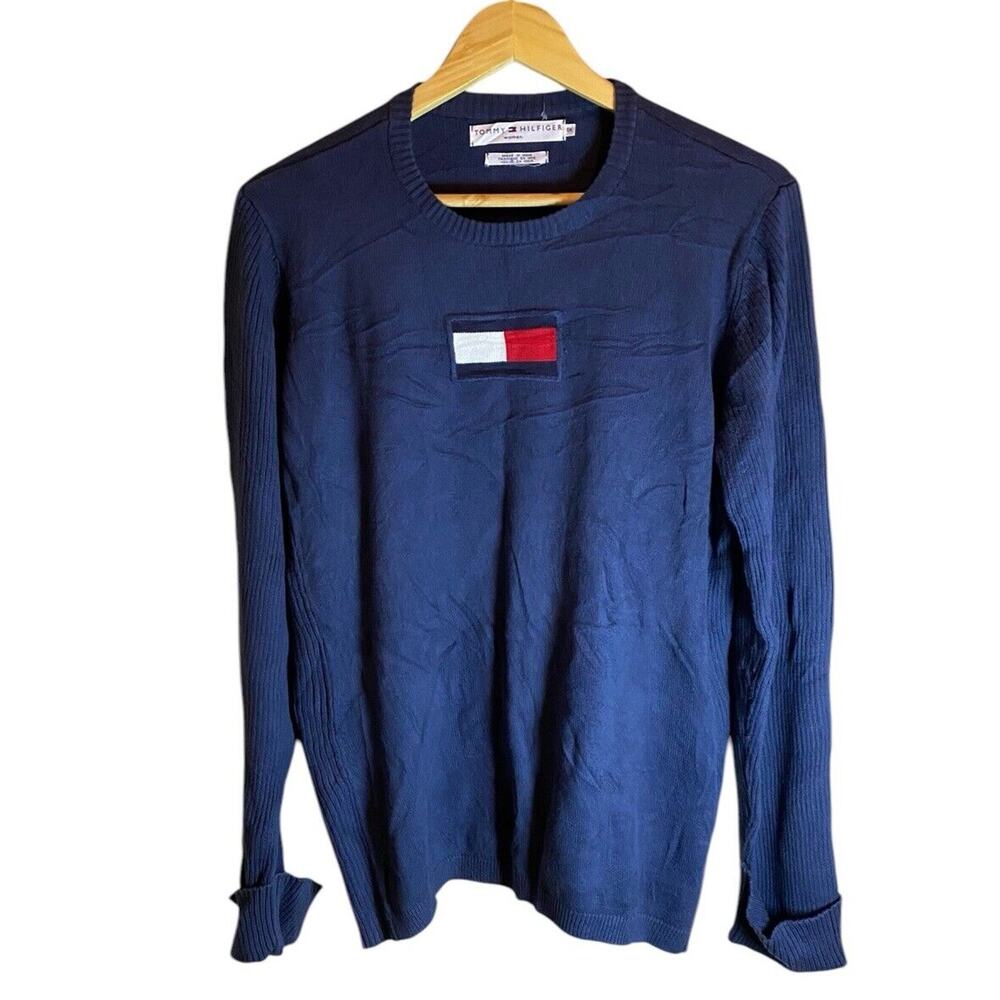 Tommy Hilfiger Womens Blue Vintage Flag Logo Sweater Size 1X